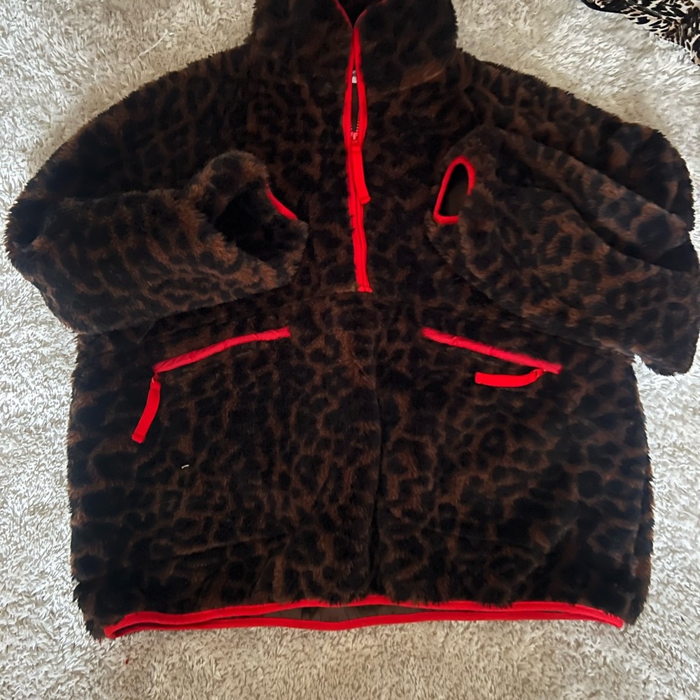 Leopard Print women’s pullover with Red Accents